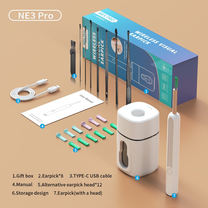 Ear Cleaning Kit Manufacturer - NE3 PRO Wireless Otoscope Smart with 1080P HD Camera & 12 Ear Spoon