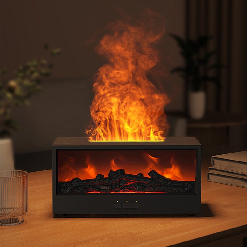 Flame Essential Oil Diffuser Manufacturer - 3D 150ml Fireplace Flame Light Humidifier with Timer 7 Colors LED & Remote