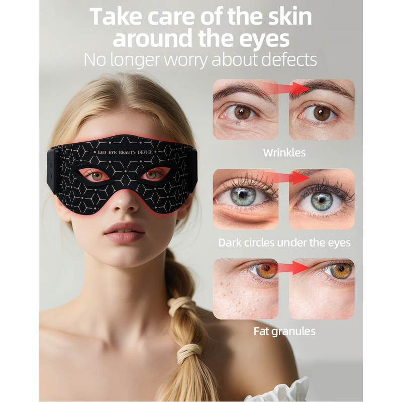 LED Therapy Glasses Manufacturer - Silicone with Red Light for Under Eye Wrinkle Reduction Mood Boost & Bags Removal