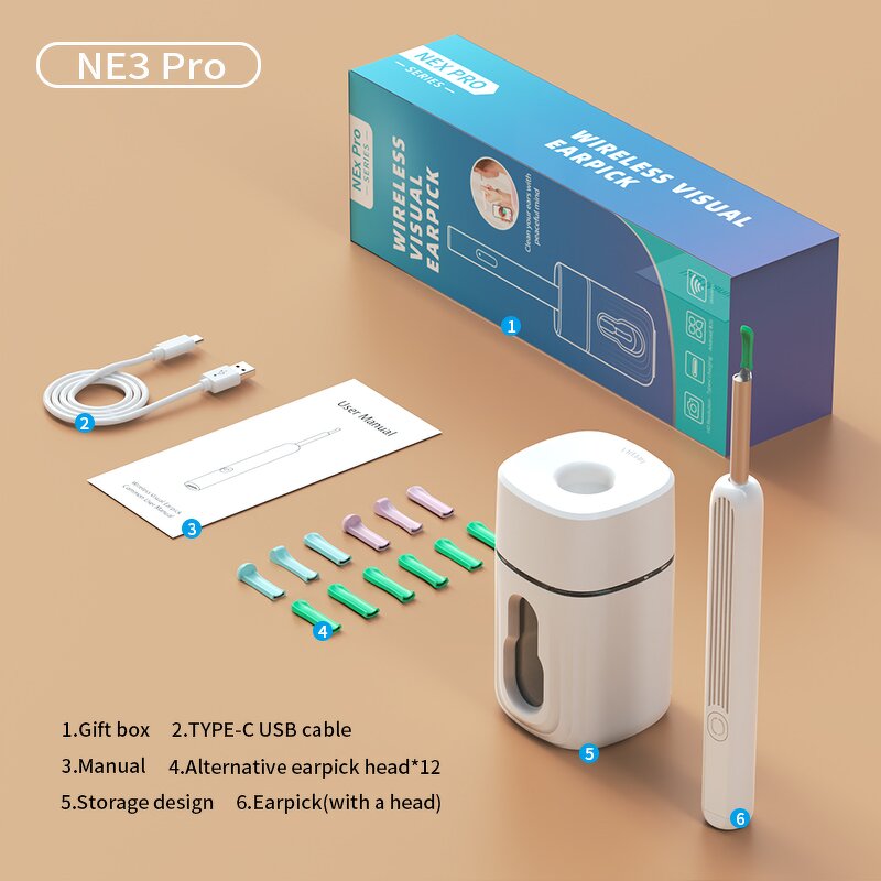 Ear Wax Removal Tool Manufacturer - NE3 PRO Wireless Visual Safe Endoscope with Camera HD Luminous Otoscope