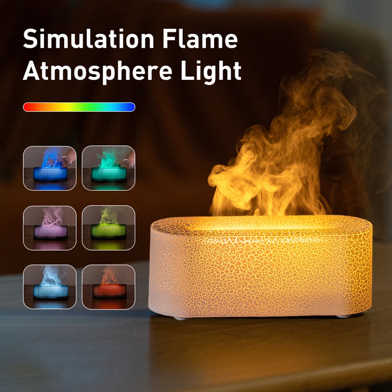 Aroma Diffuser Manufacturer - USB 7 Colorful Flame Ice Crackle Texture Simulation Flame Humidifier