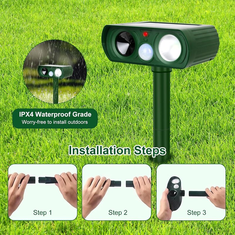 Animal Repeller Manufacturer - 61KHZ Ultrasonic Solar for Dogs Cats Birds Motion Sensor LED Flashing Lights