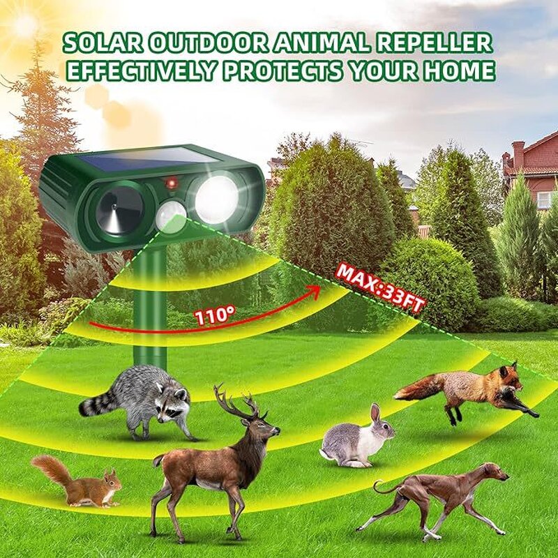 Animal Repeller Manufacturer - 61KHZ Ultrasonic Solar for Dogs Cats Birds Motion Sensor LED Flashing Lights