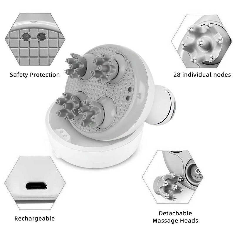 Electric Scalp Massager - Waterproof Portable 4 Replaceable Heads Tool