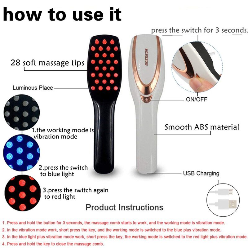 Infrared Hair Massage Brush - Home Red Light Anti Hair Loss Therapy Tool