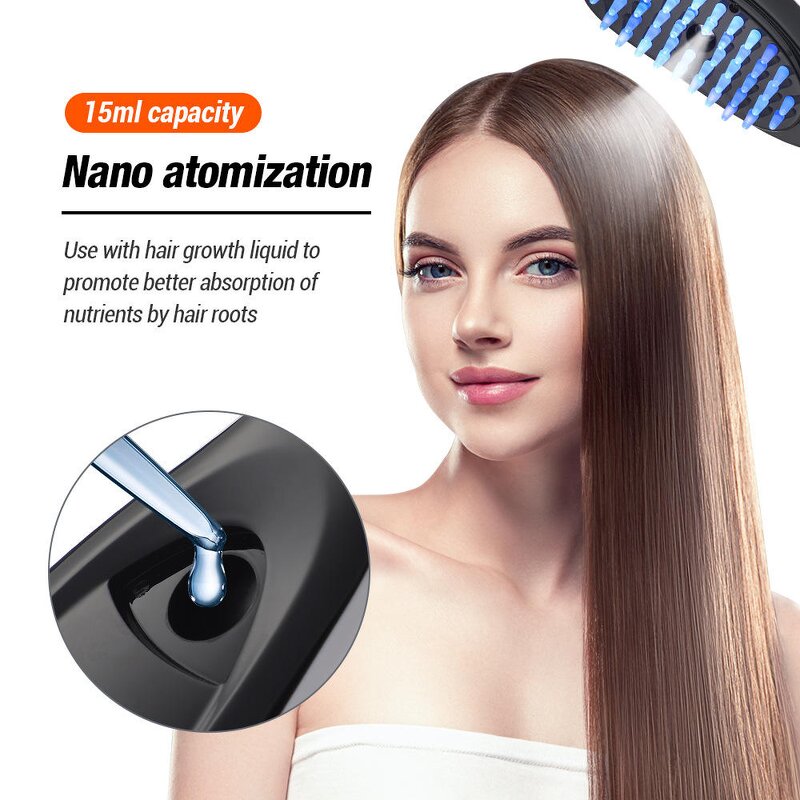 Negative Ion Spray Hair Brush - Red Blue Light Scalp Massage Tool