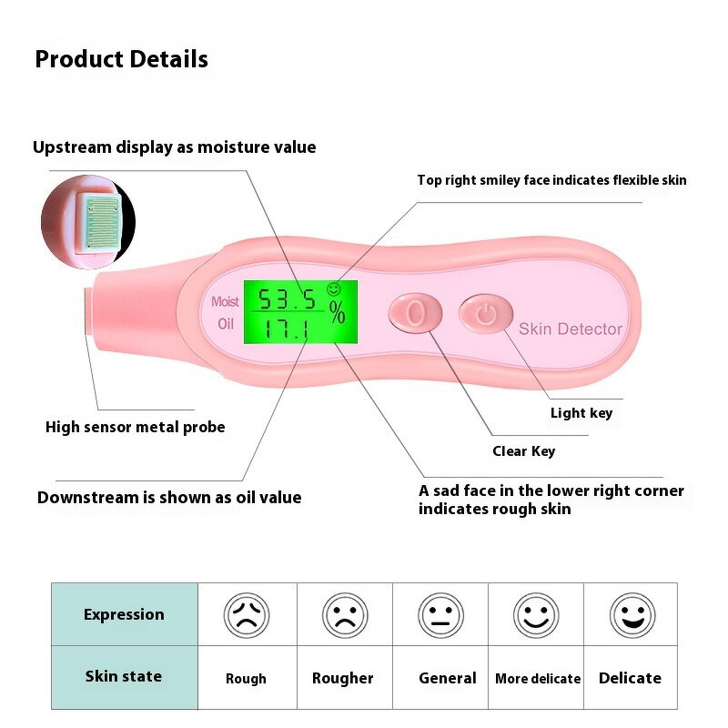 Mini Skin Analyzer Machine - 2025 New USB LED Oil Humidity Detector US
