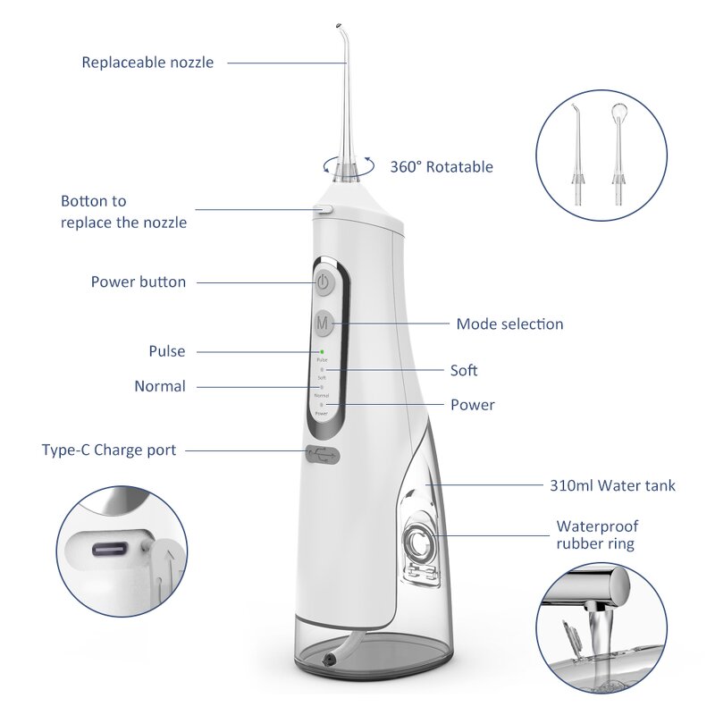 Cordless Water Flosser - OEM Factory Rechargeable Dental Irrigator Tool