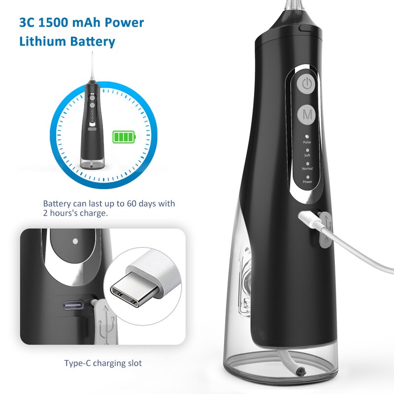 Portable Water Flosser - Rechargeable IPX7 Dental Irrigator Outdoor Tool
