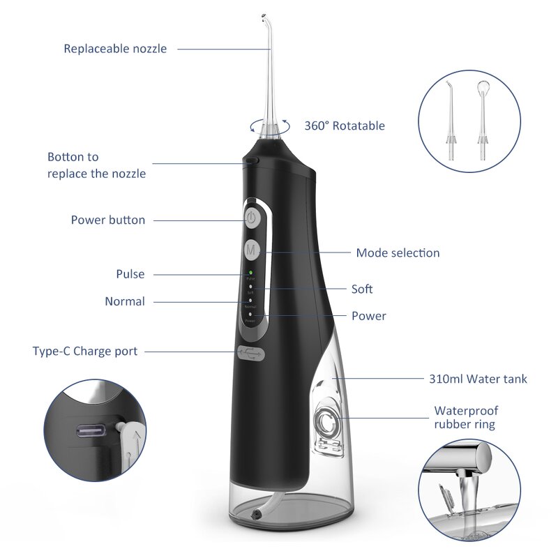 Electric Teeth Cleaner - IPX7 Waterproof Oral Irrigator Home Outdoor Tool