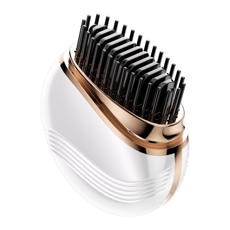 2 in 1 Hair Straightener Brush - Cordless Mini Travel Hot Comb Tool