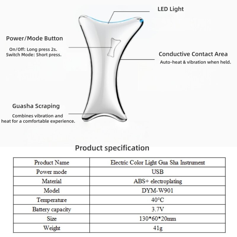 LED Vibration Guasha Roller - ABS Stainless Steel Face Lifting Tool