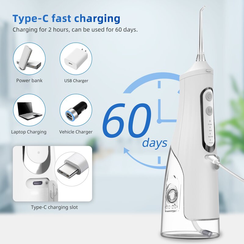 USB Water Flosser - Rechargeable IPX7 Dental Oral Irrigator Home Tool