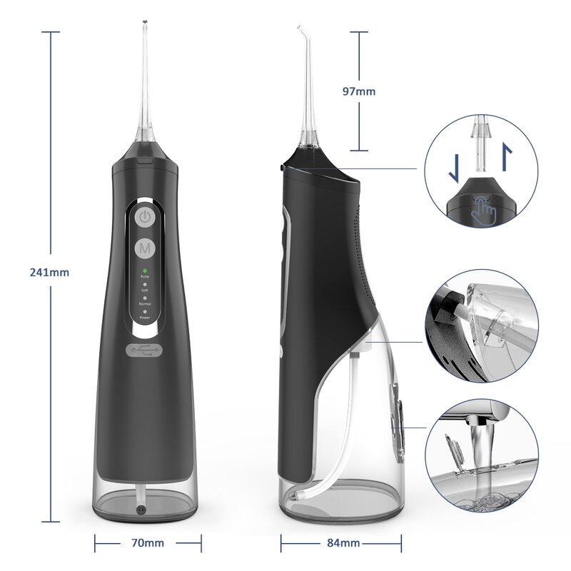 Detachable Water Flosser - USB IPX7 Waterproof Replaceable Nozzles Tool