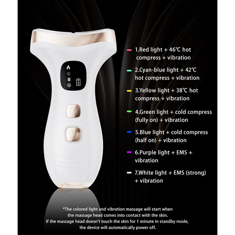 EMS Facial Beauty Device - 7-Color Light Therapy Auto-Sensing Neck Tool