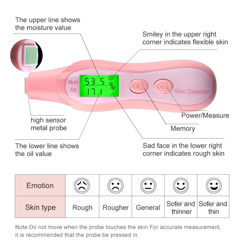 Digital Skin Moisture Analyzer - ABS Handheld Water Oil Face Care Tool