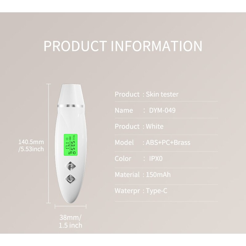 Facial Skin Moisture Tester - Digital Portable Rechargeable LCD Monitor