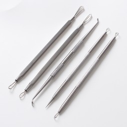 Blackhead Remover Set Manufacturer - Hot Sale All Silver Stainless Steel 5pcs Set with Metal Case