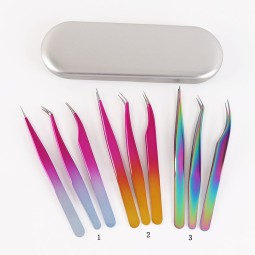 Lash Tweezers Manufacturer - Custom Logo Private Label Rainbow Volume Stainless Steel Extension Tweezers