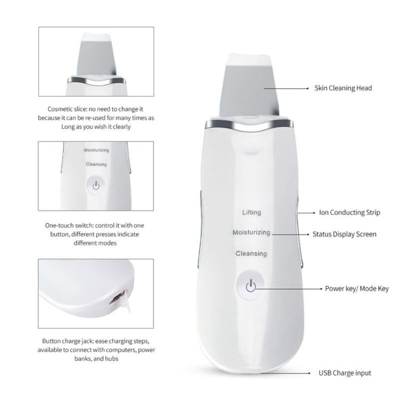Ultrasonic Skin Scrubber Manufacturer - Deep Face Cleaning Machine USB Charging Care Tools Beauty Device Peeling Scrubs Cleaner