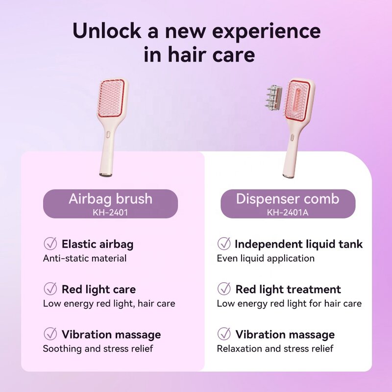 Scalp Massage Devices Manufacturer - Liquid Red Light Brush & Airbag Micro-Vibration Hair Comb for Head & Neck Relaxation