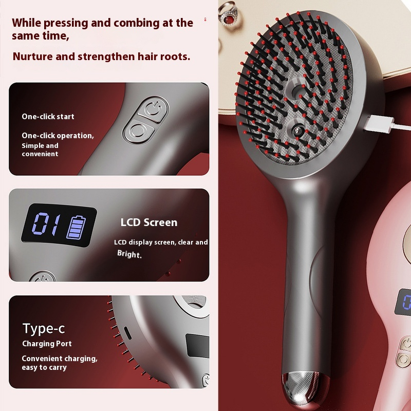 Hair Care Head Massager Manufacturer - Electric Red Therapy Vibrating Massage Comb with Scalp Relaxing & Styling Smoothing Mist