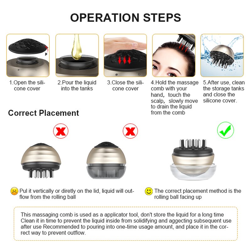 Hair Growth Stimulation Device Manufacturer - Anti Hair Loss Scalp Massager Treatment Brush Comb Applicator Serum Dispenser