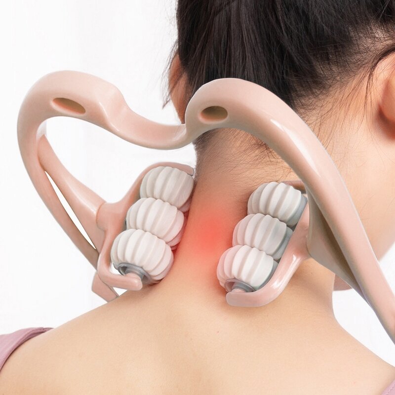 Manual Neck Massager Roller - Custom Logo PP TPR 6 Wheel Trigger Point Tool