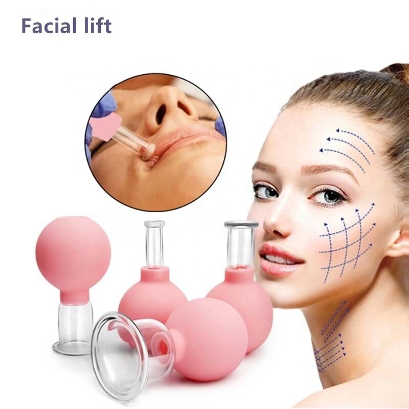 Glass Silicone Facial Cupping Set - Professional Pink Face Lift Massage Tool