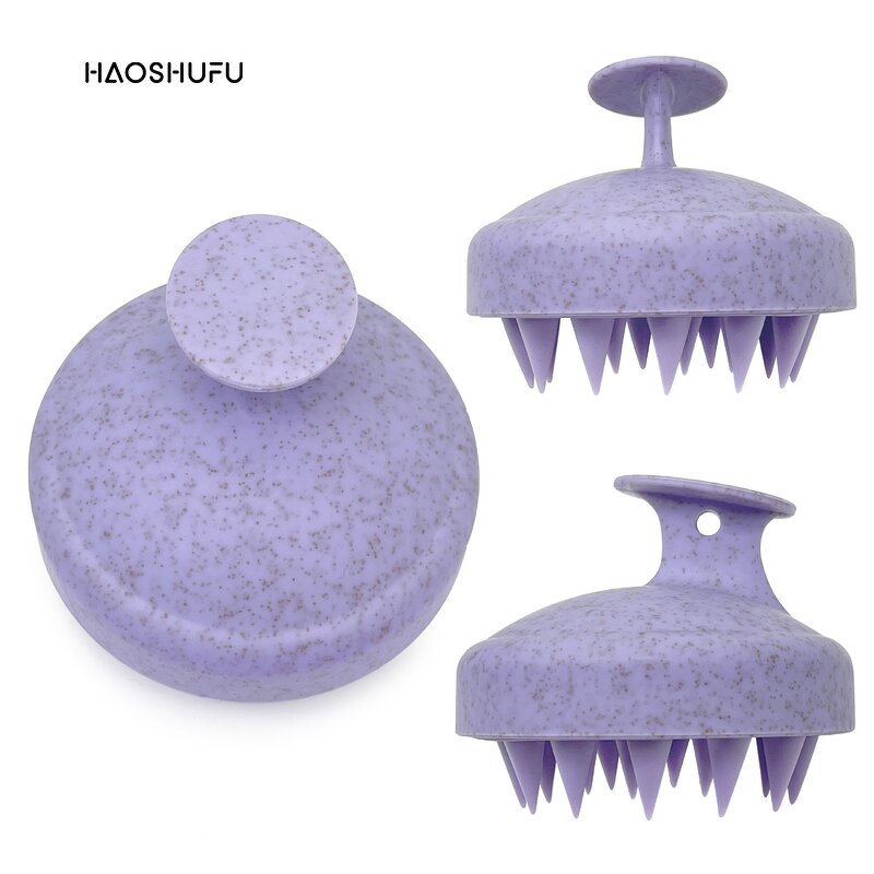 Wheat Straw Scalp Massage Brush - Custom Logo Purple Home Shampoo Tool