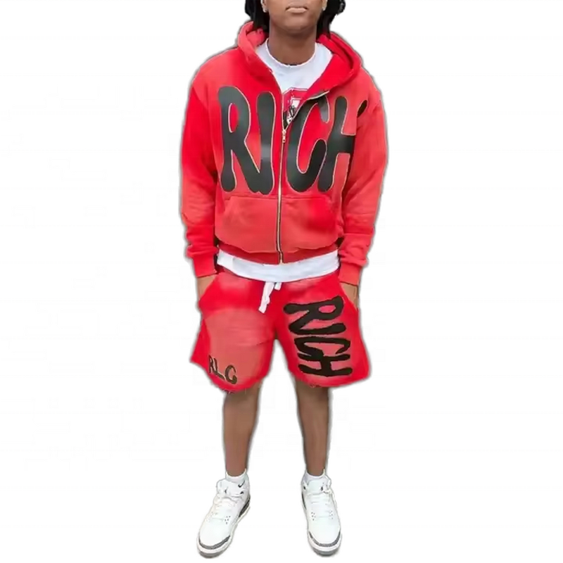 Men's Sweatsuit Set - 2025 Vintage French Terry Acid Wash Hoodie Shorts