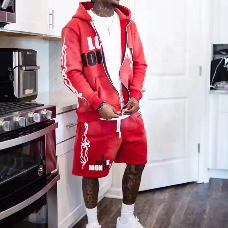 Men's Sweatsuit Set - 2025 Vintage French Terry Acid Wash Hoodie Shorts