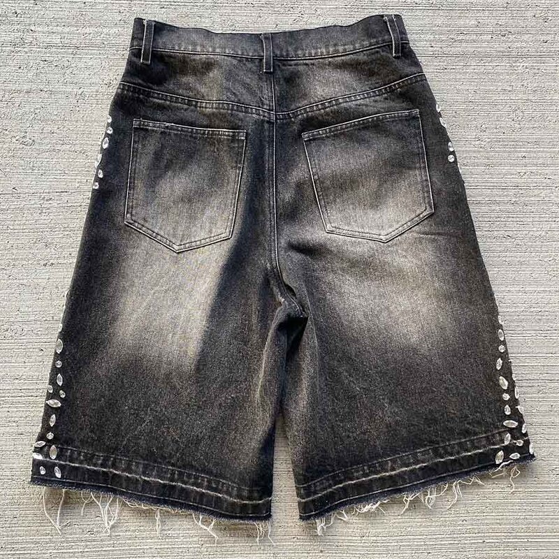 Men's Denim Shorts - Wholesale Rhinestone Decor Plus Size Distressed Jorts