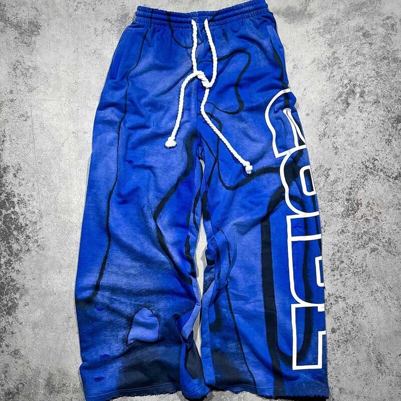 Men's Flare Sweatpants - 460Gsm Acid Washed Distressed Hip Hop Pants