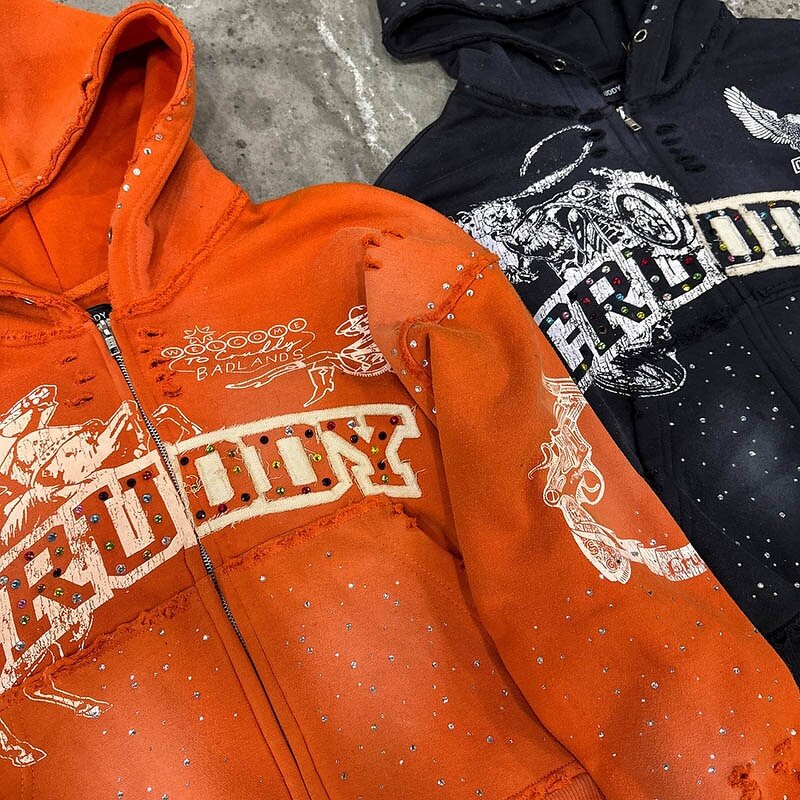 Men's Cropped Hoodie - Custom Logo Acid Wash Distressed Embroidered Top