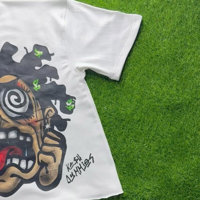 Men's Oversized T-Shirt - Hot Graphic Print Distressed French Terry Tee