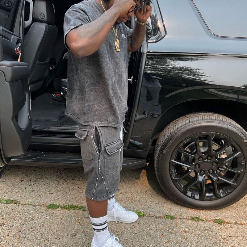 Men's Short Set - Custom Acid Wash French Terry T Shirt Sweat Shorts Set