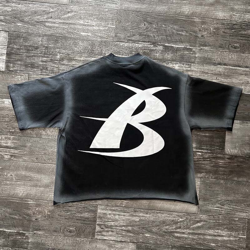 Men's Cropped T-Shirt - Vintage Black Acid Wash Graphic Print Cotton Tee