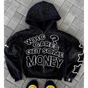 Men's Zip Up Hoodies - Custom Puff Print Acid Wash Rhinestone Sweatshirts