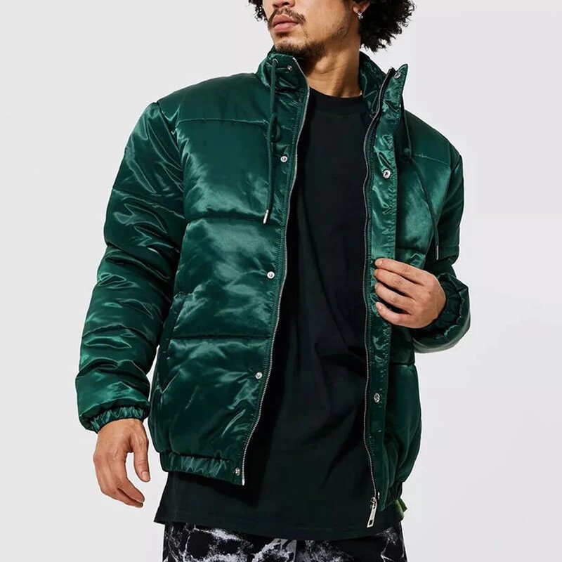 Men's Puffer Jacket - Custom Logo Oversized Satin Padded Outdoor Coat