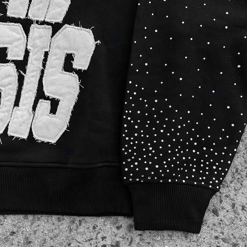 Men's Pullover Hoodie - Winter 500Gsm Custom Rhinestone Heavyweight Top