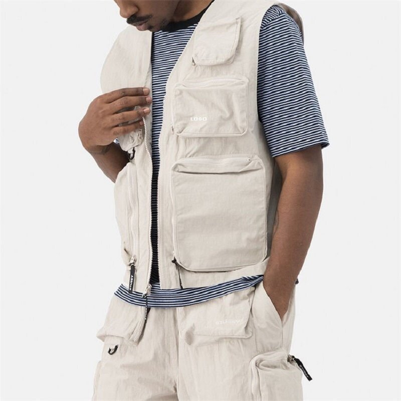Men's Cargo Vest - OEM Custom 5 Pockets Nylon Mesh Lining Streetwear Vest