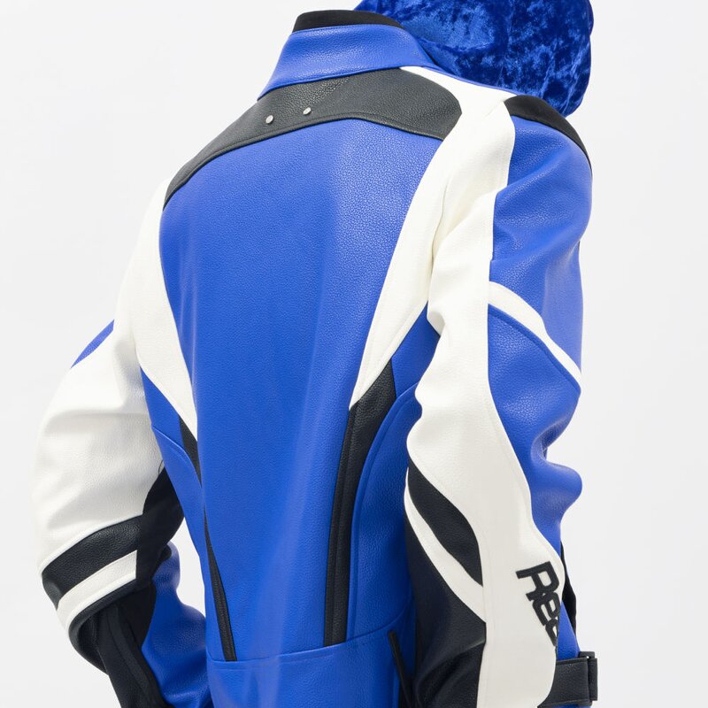 Men's Leather Jacket - Custom Blue Real Leather Quilted Motorcycle Coat