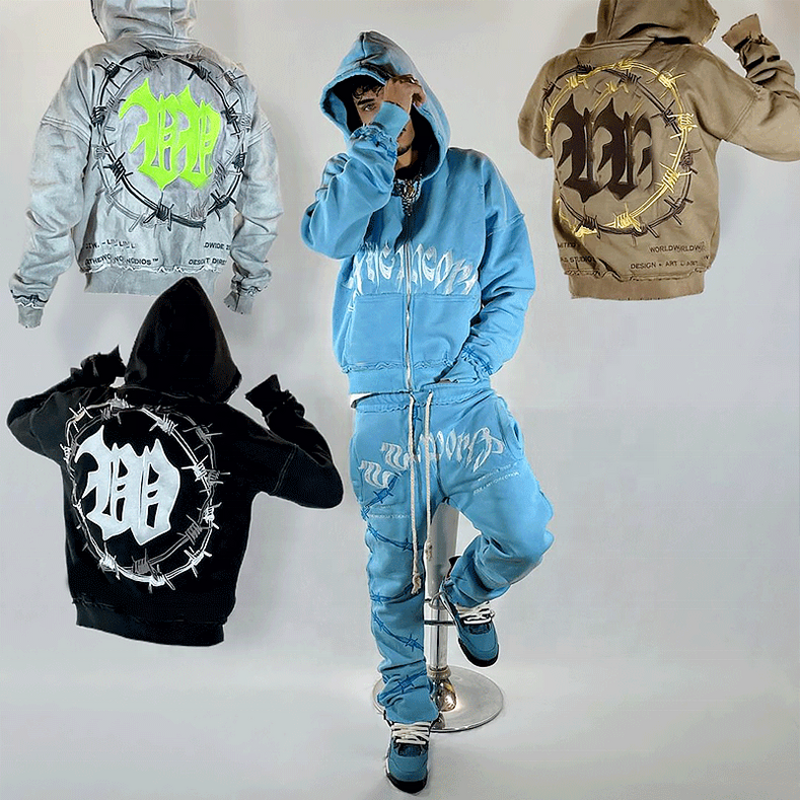 Men's Tracksuit Set - Luxury 400Gsm Organic Cotton Puff Print Sweat Suit