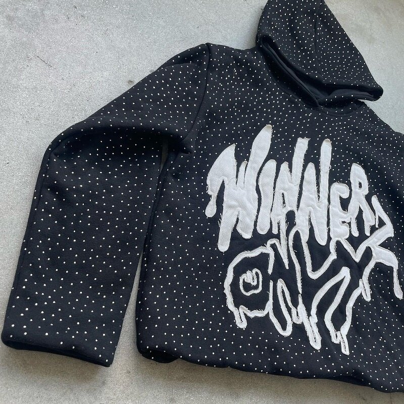 Men's Cropped Hoodie - 2025 Oversize Boxy Rhinestone Baggy Sweatshirt