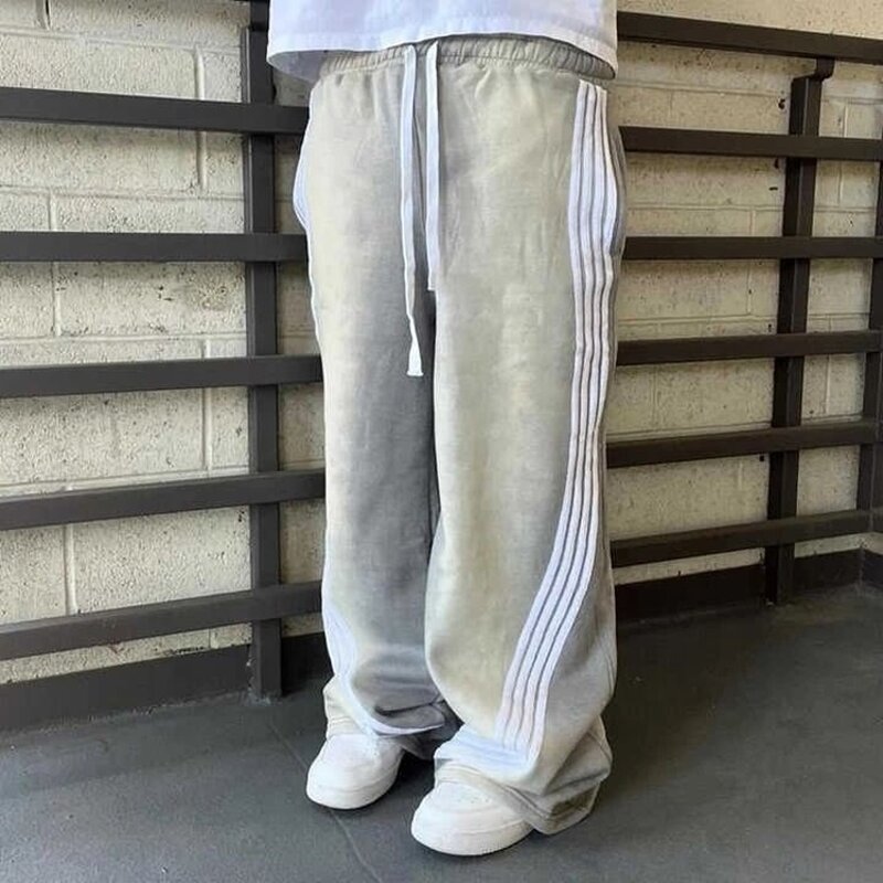 Men's Baggy Sweatpants - Winter 500Gsm Striped Wide Leg Casual Pants
