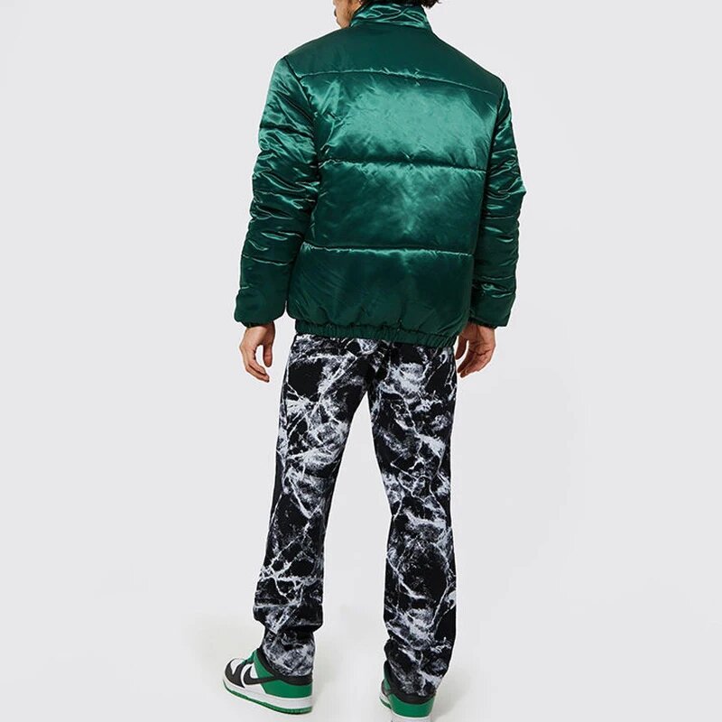 Men's Puffer Jacket - Custom Logo Oversized Satin Padded Outdoor Coat