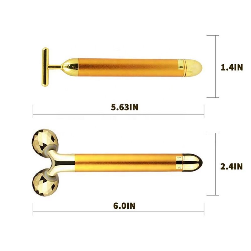 2 in 1 Face Roller - Gold Pink T Shape Vibrating 3D Beauty Bar Massager