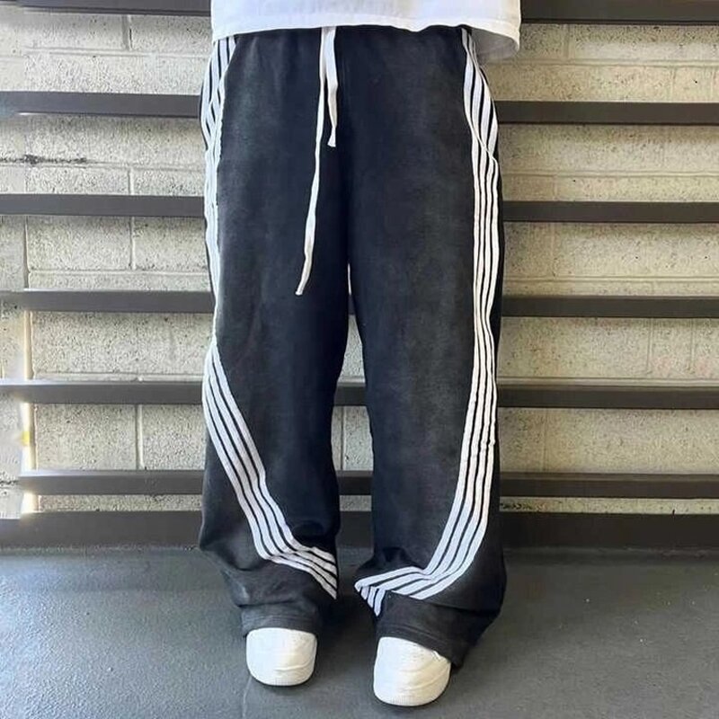 Men's Baggy Sweatpants - Winter 500Gsm Striped Wide Leg Casual Pants