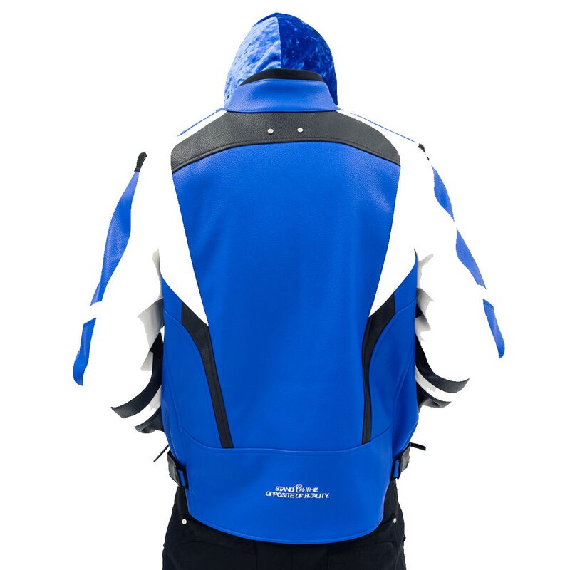 Men's Leather Jacket - Custom Blue Real Leather Quilted Motorcycle Coat